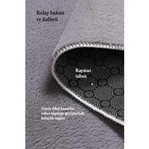 Modern Saçaklı Kaymaz Taban Tavşan Tüyü Kolay Temizlenebilir Yıkanabilir Salon Oturma Odası Yolluk Mutfak Halısı Açık Gri Renk 120x400 cm