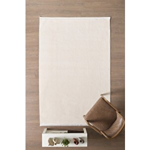 Modern Saçaklı Kaymaz Taban Tavşan Tüyü Kolay Temizlenebilir Yıkanabilir Salon Oturma Odası Yolluk Mutfak Halısı Krem Renk 100x300 cm