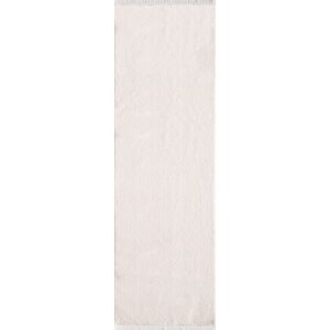 Modern Saçaklı Kaymaz Taban Tavşan Tüyü Kolay Temizlenebilir Yıkanabilir Salon Oturma Odası Yolluk Mutfak Halısı Krem Renk 100x300 cm