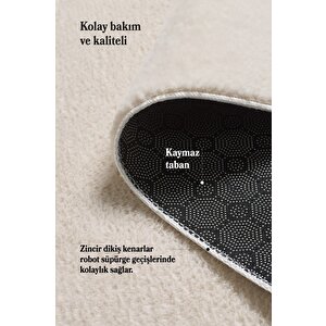 Modern Saçaklı Kaymaz Taban Tavşan Tüyü Kolay Temizlenebilir Yıkanabilir Salon Oturma Odası Yolluk Mutfak Halısı Krem Renk 100x300 cm