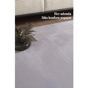 Modern Saçaklı Kaymaz Taban Tavşan Tüyü Kolay Temizlenebilir Yıkanabilir Salon Oturma Odası Yolluk Mutfak Halısı Açık Gri Renk