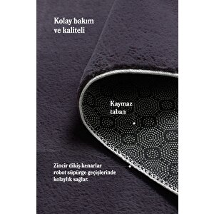 Modern Saçaklı Kaymaz Taban Tavşan Tüyü Kolay Temizlenebilir Yıkanabilir Salon Oturma Odası Yolluk Mutfak Halısı Gri Renk 80x350 cm