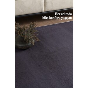 Modern Saçaklı Kaymaz Taban Tavşan Tüyü Kolay Temizlenebilir Yıkanabilir Salon Oturma Odası Yolluk Mutfak Halısı Gri Renk