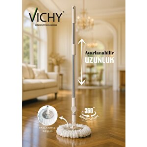 Mop Sap Seti  (ayarlanabilir Alüminyum Sap-çelik  Mop Başlığı,mikrofiber Bez)  3lü Set Vch-6681