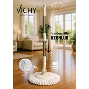 Mop Sap Seti  (ayarlanabilir Alüminyum Sap-plastik Mop Başlığı,mikrofiber Bez)  3lü Set Vch-6682