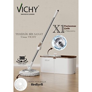 360° Döner Mop Temizlik Seti | Kolay Sıkma Kova, Mikrofiber Mop (yedek Mop Hediyeli)  Vch-6674 X1
