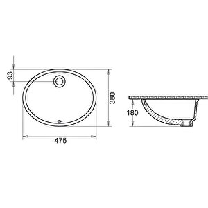 Turavit Hilton Oval Tezgah Altı Lavabo 37x47 Cm 5017