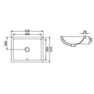 Turavit Hilton Kare Tezgâh Altı Lavabo 41x52 Cm 5027