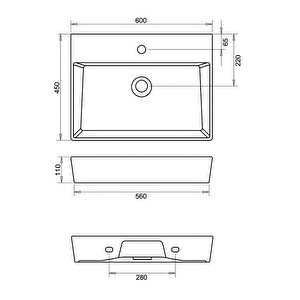 Vega Dikdörtgen Beyaz Delikli Lavabo 60x45 Cm Vg0060