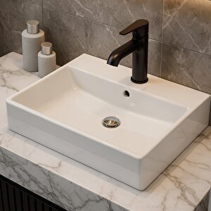 Turavit Vega Dikdörtgen Beyaz Delikli Lavabo 60x45 Cm Vg0060