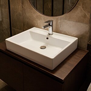 Vega Dikdörtgen Beyaz Delikli Lavabo 50x42 Cm Vg0050