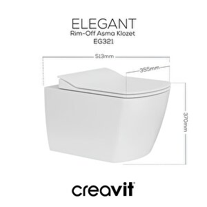 Elegant Beyaz Kanalsız Asma Klozet Eg321, Creavit Elegant Duroplast Yavaş Kapak