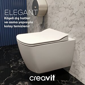 Elegant Beyaz Kanalsız Asma Klozet Eg321, Creavit Elegant Duroplast Yavaş Kapak