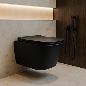 Turavit Luna Kanalsız Mat Siyah Asma Klozet Ln5610s, Luna Mat Siyah Duroplast Yavaş Kapak