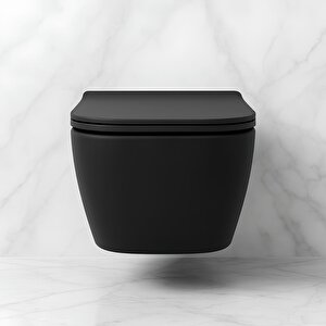 Luna Kanalsız Mat Siyah Asma Klozet Ln5610s, Luna Mat Siyah Duroplast Yavaş Kapak