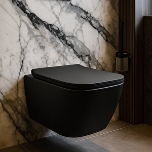 Turavit Luna Kanalsız Mat Siyah Asma Klozet Ln5610s, Luna Mat Siyah Duroplast Yavaş Kapak