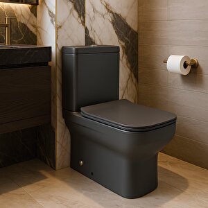Seramiksan Bold Antrasit Kanalsız Duvara Sıfır Klozet Takımı A091030h, Bold Antrasit Duroplast Yavaş Kapak