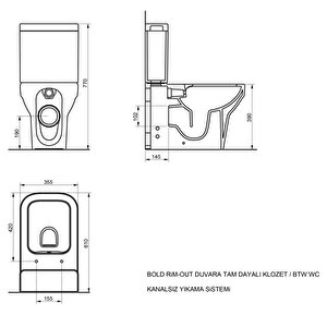Seramiksan Bold Antrasit Kanalsız Duvara Sıfır Klozet Takımı A091030h, Bold Antrasit Duroplast Yavaş Kapak