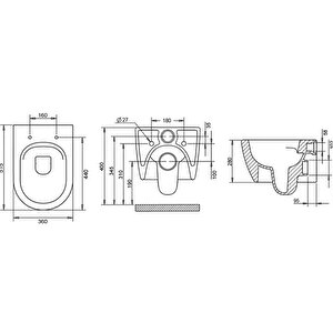 Turavit Rondo Rita Beyaz Kanalsız Açık Montaj Asma Klozet Rnd5516, Nkp Grande Yavaş Kapak