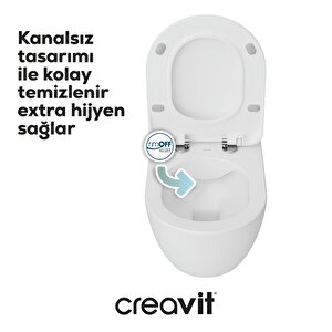 Creavit Free Beyaz Kanalsız Asma Klozet Fe322, Creavit Free Duck Duroplast Yavaş Kapak