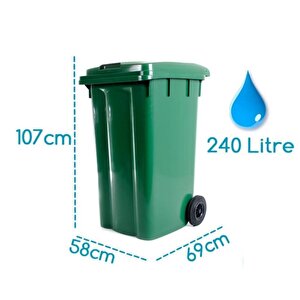 Sy-6510 Tekerlekli Kapaklı Plastik Çöp Konteyneri 240 Lt Yeşil
