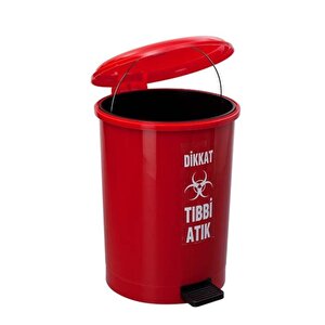 Omnipazar Sy-4219 Kırmızı Tıbbi Atık Pedallı Yuvarlak Çöp Kovası İç Kovalı 40 Lt