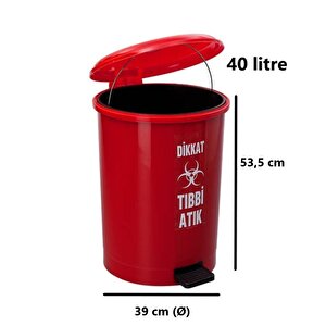Omnipazar Sy-4219 Kırmızı Tıbbi Atık Pedallı Yuvarlak Çöp Kovası İç Kovalı 40 Lt
