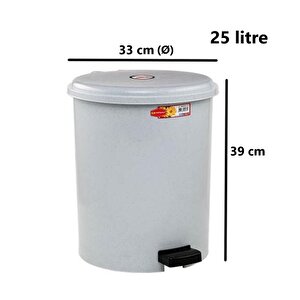 Omnipazar Sy-4232 Gri Pedallı Yuvarlak Çöp Kovası İç Kovalı 25 Litre