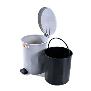 Omnipazar Sy-4232 Gri Pedallı Yuvarlak Çöp Kovası İç Kovalı 25 Litre