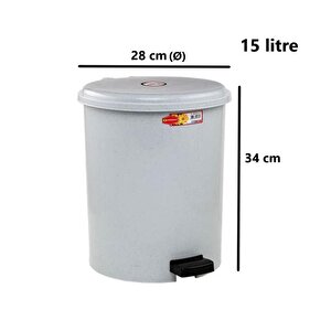 Omnipazar Sy-4231 Gri Pedallı Yuvarlak Çöp Kovası İç Kovalı 15 Litre
