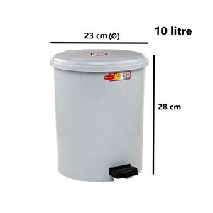 Omnipazar Sy-4230 Gri Pedallı Yuvarlak Çöp Kovası İç Kovalı 10 Litre