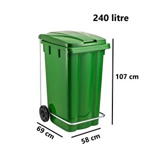 Omnipazar Sy-6512 Pedallı Tekerlekli Kapaklı Çöp Konteyneri 240 Lt Yeşil