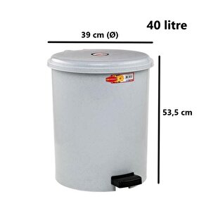 Omnipazar Sy-4219 Gri Pedallı Yuvarlak Çöp Kovası İç Kovalı 40 Litre