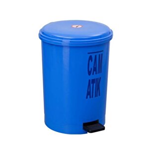 Omnipazar Sy-4219 Mavi Cam Atık Kovası Pedallı Yuvarlak İç Kovalı 40 Lt