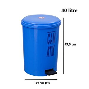 Omnipazar Sy-4219 Mavi Cam Atık Kovası Pedallı Yuvarlak İç Kovalı 40 Lt