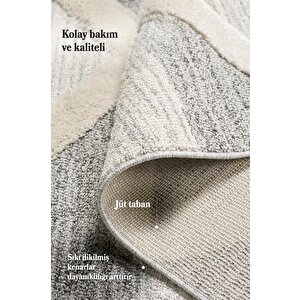 Yuvarlak Halı Yumuşak Bukle Tabanlı Modern Kabartmalı 3d Üçgen Desenli Krem Gri Renkli Halı