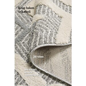 Yuvarlak Halı Yumuşak Bukle Tabanlı Modern Kabartmalı 3d Abstrak Dalga Desenli Krem Gri Renkli Halı