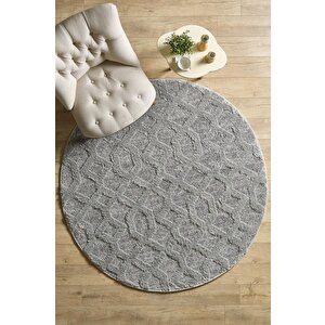 Yuvarlak Halı Yumuşak Bukle Tabanlı Modern Kabartmalı 3d Izgara Desenli Krem Gri Renkli Halı
