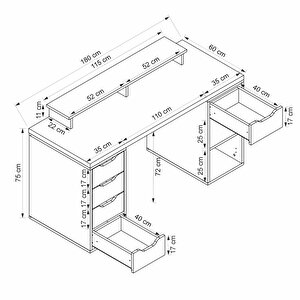 Alen 180 Cm 5 Çekmeceli Dolaplı Çalışma & Oyuncu Masası - Antrasit