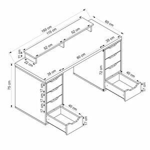 Alen 150 Cm 8 Çekmeceli Çalışma & Oyuncu Masası - Antrasit
