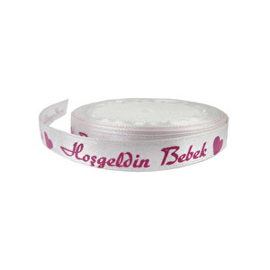 Saten Kurdele Hoşgeldin Bebek Yazılı 1 Cm (10 Metre)  Pembe