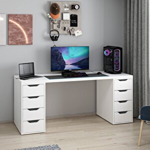 Alen 180 Cm 8 Çekmeceli Geniş Çalışma & Oyuncu Masası - Beyaz