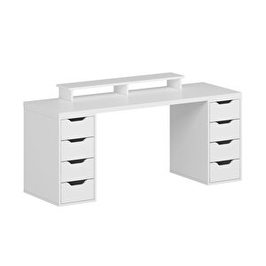 Alen 180 Cm 8 Çekmeceli Geniş Çalışma & Oyuncu Masası - Beyaz