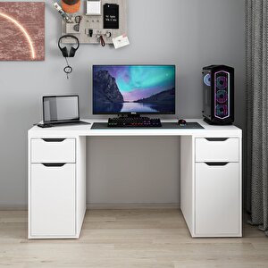 Alen 150 Cm 2 Çekmeceli 2 Dolaplı Çalışma & Oyuncu Masası - Beyaz 150 cm