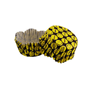 Cupcake Kalıbı Pet Kapsül Dalgalı Sarı Emoji Kek Kalıbı 65x38 Mm (100 Adet)