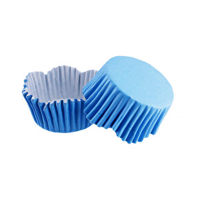 Cupcake Kalıbı Pet Kapsül Dalgalı Kek Kalıbı 65x38 Mm (100 Adet)  Mavi