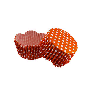 Cupcake Kalıbı Pet Kapsül Dalgalı Kek Kalıbı 65x38 Mm (100 Adet)  Puantiyeli Turuncu