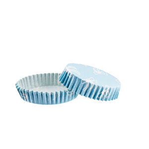 Cupcake Kalıbı Pet Kapsül Oval Model Kek Kalıbı (100 Adet) F11  Fiyonklu Mavi