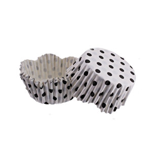 Cupcake Kalıbı Pet Kapsül Dalgalı Kek Kalıbı 65x38 Mm (100 Adet)  Puantiyeli  Beyaz