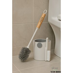 2’li Banyo Tuvalet Fırçası Seti – Silikon Başlıklı, Bambu Saplı, Standlı Ve Pratik Temizlik İçin Ekstra Fırça Vch-6603